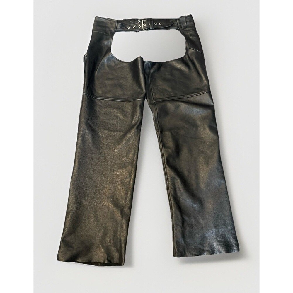 Wilsons Leather Black Motorcycle Chaps Size L Lace-Up Back Vintage Y2K Bike Moto